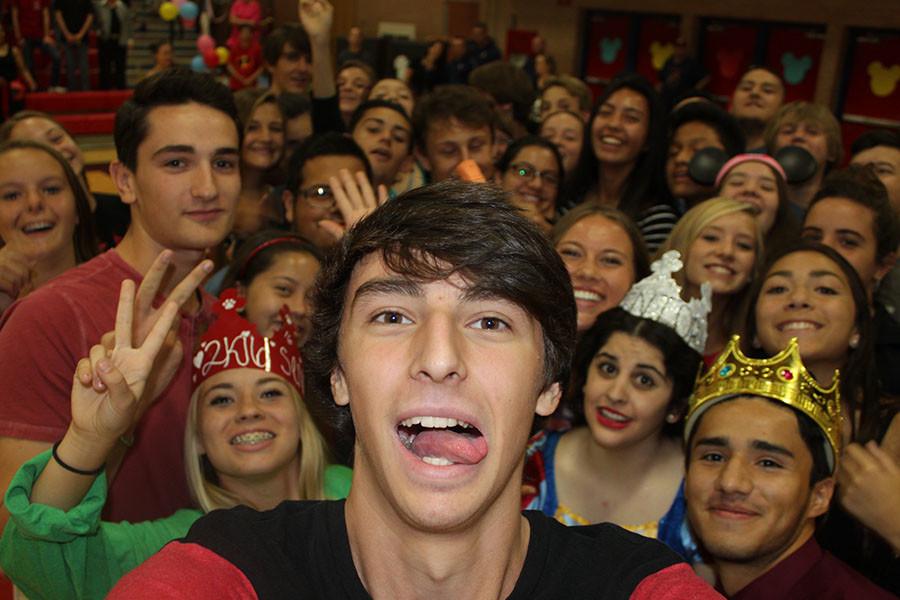 cross country team selfie taken at the pep assembly 