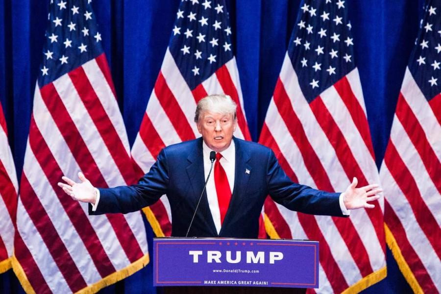 NEW YORK, NY - JUNE 16:   Business mogul Donald Trump gives a speech as he announces his candidacy for the U.S. presidency at Trump Tower on June 16, 2015 in New York City.  Trump is the 12th Republican who has announced running for the White House.  (Photo by Christopher Gregory/Getty Images)