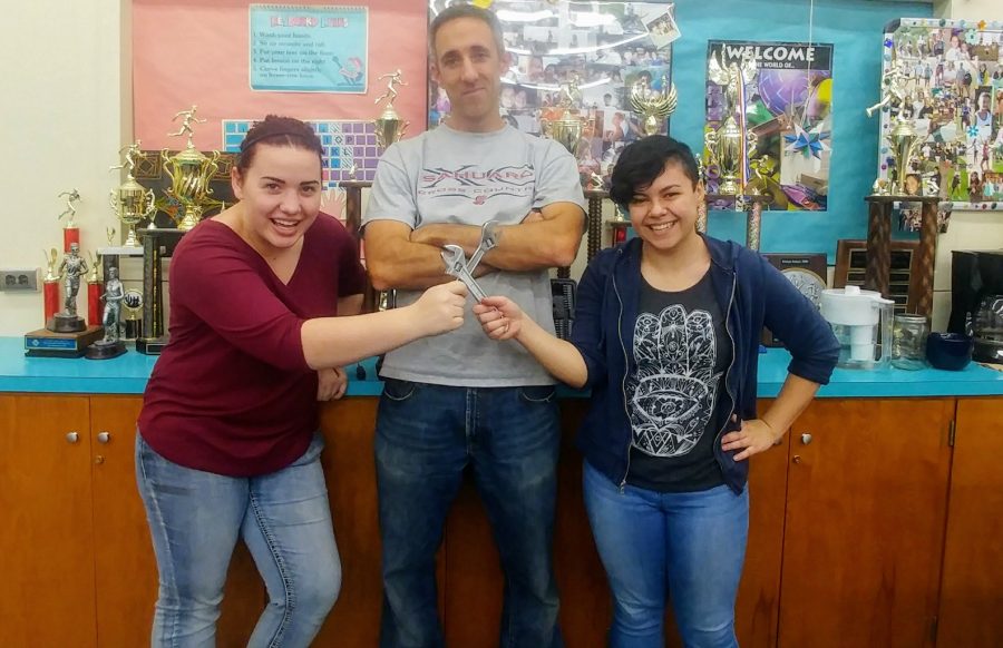 Tinker Club  Adviser Mr. Christian with his two co-presidents, Larson and Jonaton.  (Left to Right)