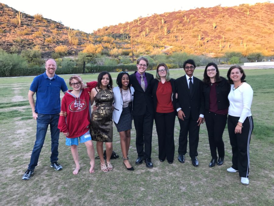 Pictured from left to right: Mr. Robinson, Vivian Wood, Marixa Zazueta-Switzer, Winta Tekle, Mason Carr, Logan Smith, Yusuf Rahman, Halley Hughes, and Mrs. Hughes