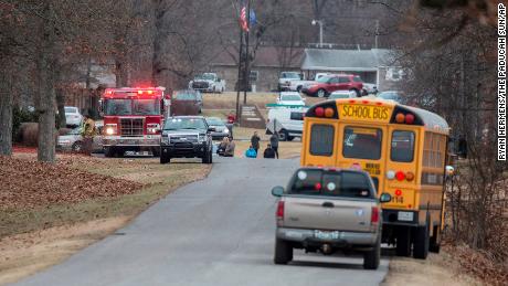 Emergency crews respond to Marshall County High School where one person has been confirmed dead following a shooting Tuesday, Jan. 23, 2018. (Ryan Hermens/The Paducah Sun via AP)