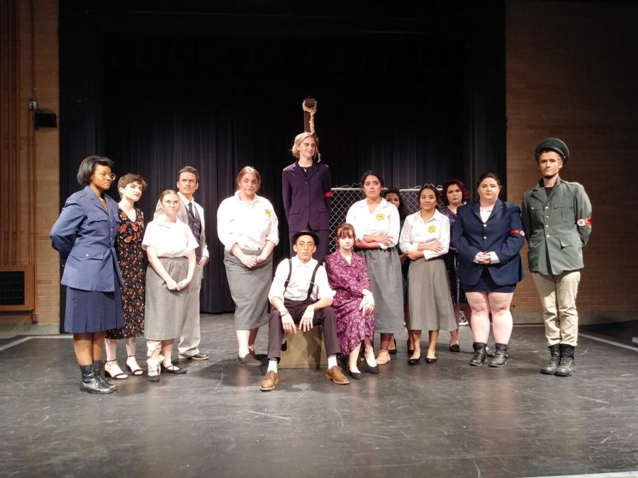 The cast of Dark Road standing in front of the final prop-the noose used to hang Greta