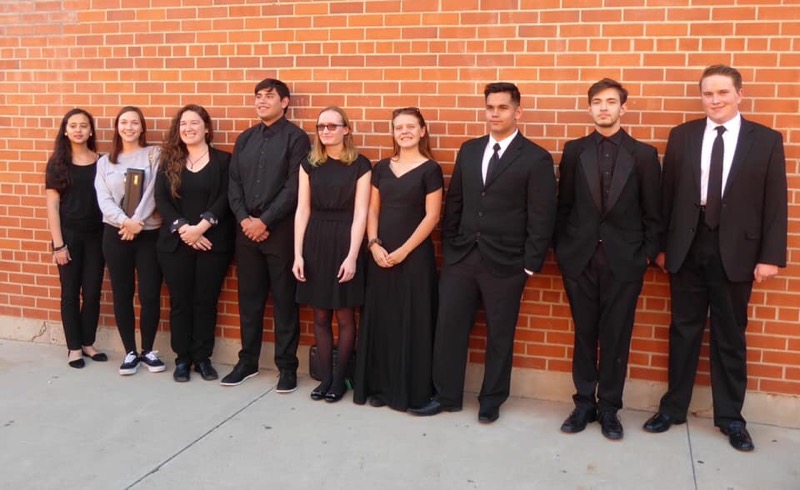 All of Sahuaro's performing band members and Sahuaro's band director, Ms. Engel.