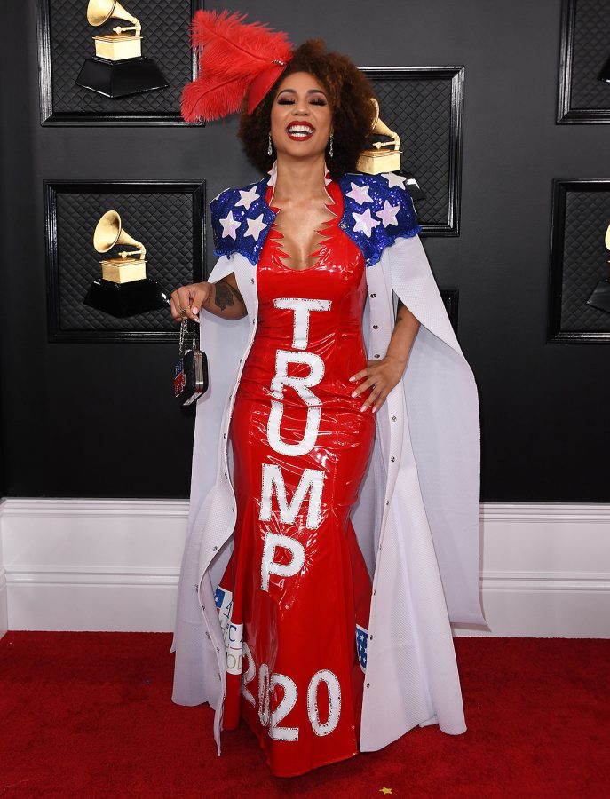 Joy Villa is an actress, singer-songwriter, and YouTuber. She wore this dress to the Grammys showing her support to President Trump. It is nice that Villa is expressing her opinion and I am all for it, but that dress is not a dress that impresses. She wore this long red dress stating "Trump 2020" on the front and it is not even close to one of her best looks. Props to her for expressing her opinion, but the dress is a no - making her a must on this list.