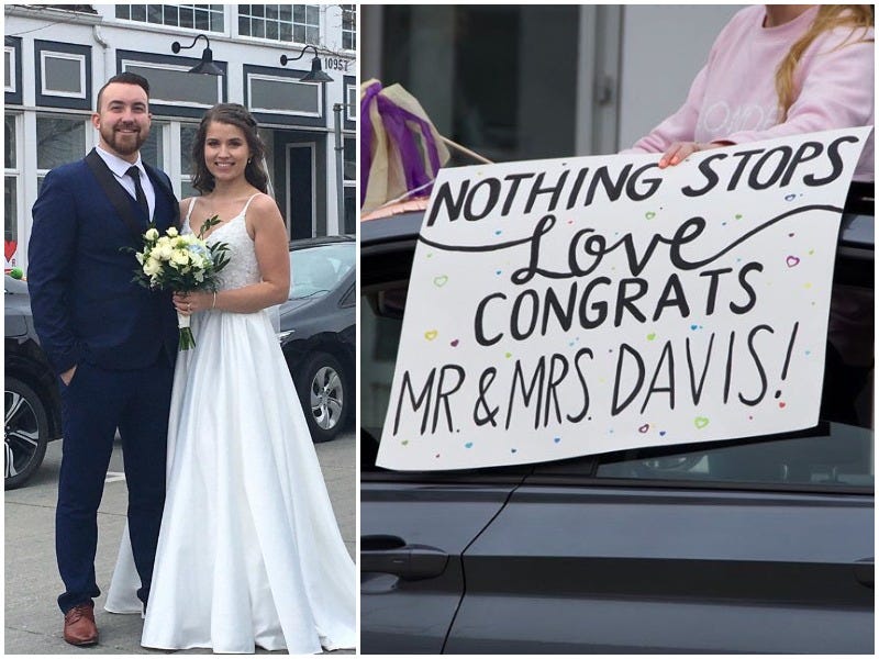 Nothing can stand in the way of love right? Right! On April 3rd, 2020 Anastasija and Josh Davis of British Columbia, Canada, were on track getting ready for the big day. "Until COVID hit," Josh said. Not to worry because his friends and family all gathered together to welcome the newlyweds on their own driveway! Even though their wedding didn't go as planned, it'll still be a day to remember.