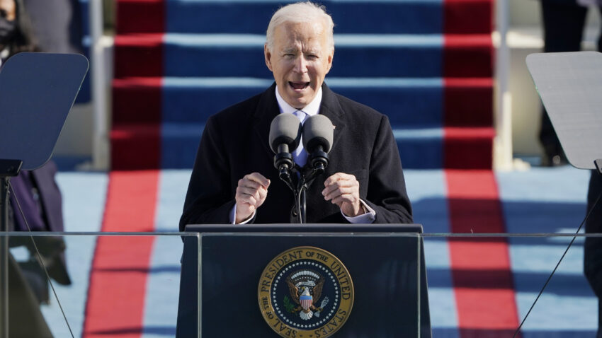 President Joe Biden speaks during the 59th Presidential Inauguration at the U.S. Capitol in Washington, Wednesday, Jan. 20, 2021.(AP Photo/Patrick Semansky, Pool)