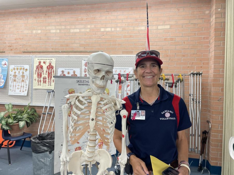 Becky posing with Mr. Skeleton. She could be a model if she wanted to.