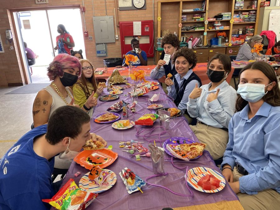 Student Council and Ex Ed eating lunch together.