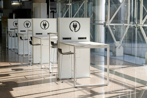 Empty digital charging area at airport