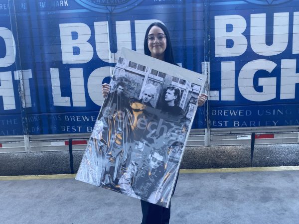 Advanced guitarist with her Depeche Mode poster from Bookmans