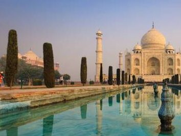 An immense mausoleum of white marble, built in Agra between 1631 and 1648 by order of the Mughal emperor Shah Jahan in memory of his favourite wife, the Taj Mahal is the jewel of Muslim art in India and one of the universally admired masterpieces of the world's heritage.