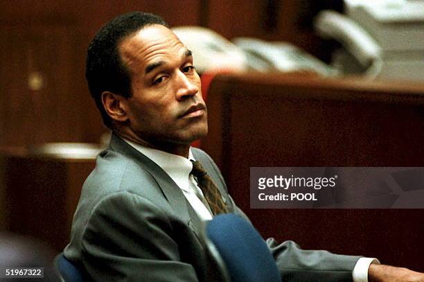 LOS ANGELES, CA - DECEMBER 8:  O. J. Simpson sits in Superior Court in Los Angeles 08 December 1994 during an open court session where Judge Lance Ito denied a media attorney's request to open court transcripts from a 07 December private meeting involving prospective jurors. Final selection of alternate jurors by attorneys in the double murder case is expected later this afternoon.  (Photo credit should read POOL/AFP via Getty Images)