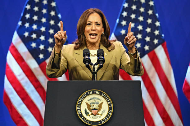 PHILADELPHIA, PENNSYLVANIA - JULY 13: Vice President Kamala Harris speaks during a campaign event at the Asian and Pacific Islander American Vote Presidential Town Hall at the Pennsylvania Convention Center on July 13, 2024 in Philadelphia, Pennsylvania. Harris continues campaigning ahead of the presidential election as Democrats face doubts about President Biden's fitness in his run for re-election against former President Donald Trump. (Photo by Drew Hallowell/Getty Images)