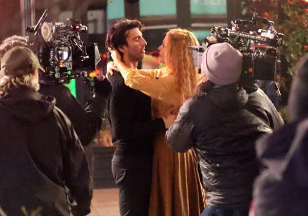 JERSEY CITY, NJ - JANUARY 12: Justin Baldoni and Blake Lively are seen on the set of "It Ends with Us" on January 12, 2024 in Jersey City, New Jersey.  (Photo by Jose Perez/Bauer-Griffin/GC Images)