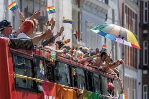 16 August 2025, Schleswig-Holstein, Lübeck: Participants ride on a float at Christopher Street Day in Lübeck, which takes place under the motto #NieWiederStill. Photo: Markus Scholz/dpa (Photo by Markus Scholz/picture alliance via Getty Images)