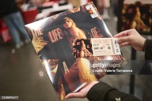NEW YORK, NEW YORK - OCTOBER 02: An exclusive edition vinyl of Taylor Swift's new album, "Life of a Showgirl" is seen at Target on October 02, 2025 in New York City. (Photo by Valerie Terranova/Getty Images)