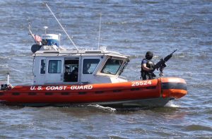 PALM BEACH, FL - APRIL 07:  A Coast Guard boat is seen patrolling the waters in front of the Mar-a-Lago Resort where President Donald Trump held meetings with Chinese President Xi Jinping on April 7, 2017 in Palm Beach, Florida. The two presidents spoke about China/US relations as well as the U.S. bombing of Syria last night.  (Photo by Joe Raedle/Getty Images)