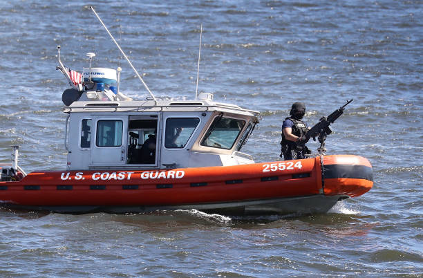 PALM BEACH, FL - APRIL 07:  A Coast Guard boat is seen patrolling the waters in front of the Mar-a-Lago Resort where President Donald Trump held meetings with Chinese President Xi Jinping on April 7, 2017 in Palm Beach, Florida. The two presidents spoke about China/US relations as well as the U.S. bombing of Syria last night.  (Photo by Joe Raedle/Getty Images)