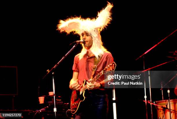 American Rock musician Bob Weir plays guitar as he performs onstage, with his group the Bob Weir Band, at the Riviera Theater, Chicago, Illinois, February 25, 1978. (Photo by Paul Natkin/Getty Images)