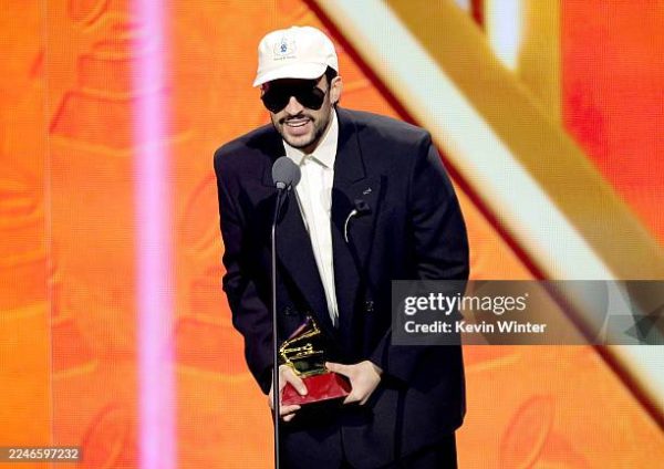 LAS VEGAS, NEVADA - NOVEMBER 13: Bad Bunny accepts the Best Urban Music Album award for "DeBí TiRAR MáS FOToS" onstage during the 26th Annual Latin Grammy Awards at the MGM Grand Garden Arena on November 13, 2025 in Las Vegas, Nevada. (Photo by Kevin Winter/Getty Images for The Latin Recording Academy)
